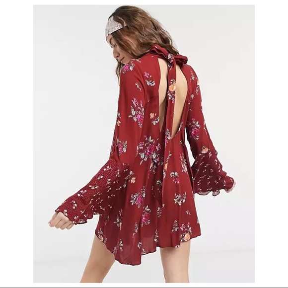 FREE PEOPLE BOHO FLOWY MINI TUNIC DRESS BOHEMIAN PRINT A2C - Picture 4 of 16